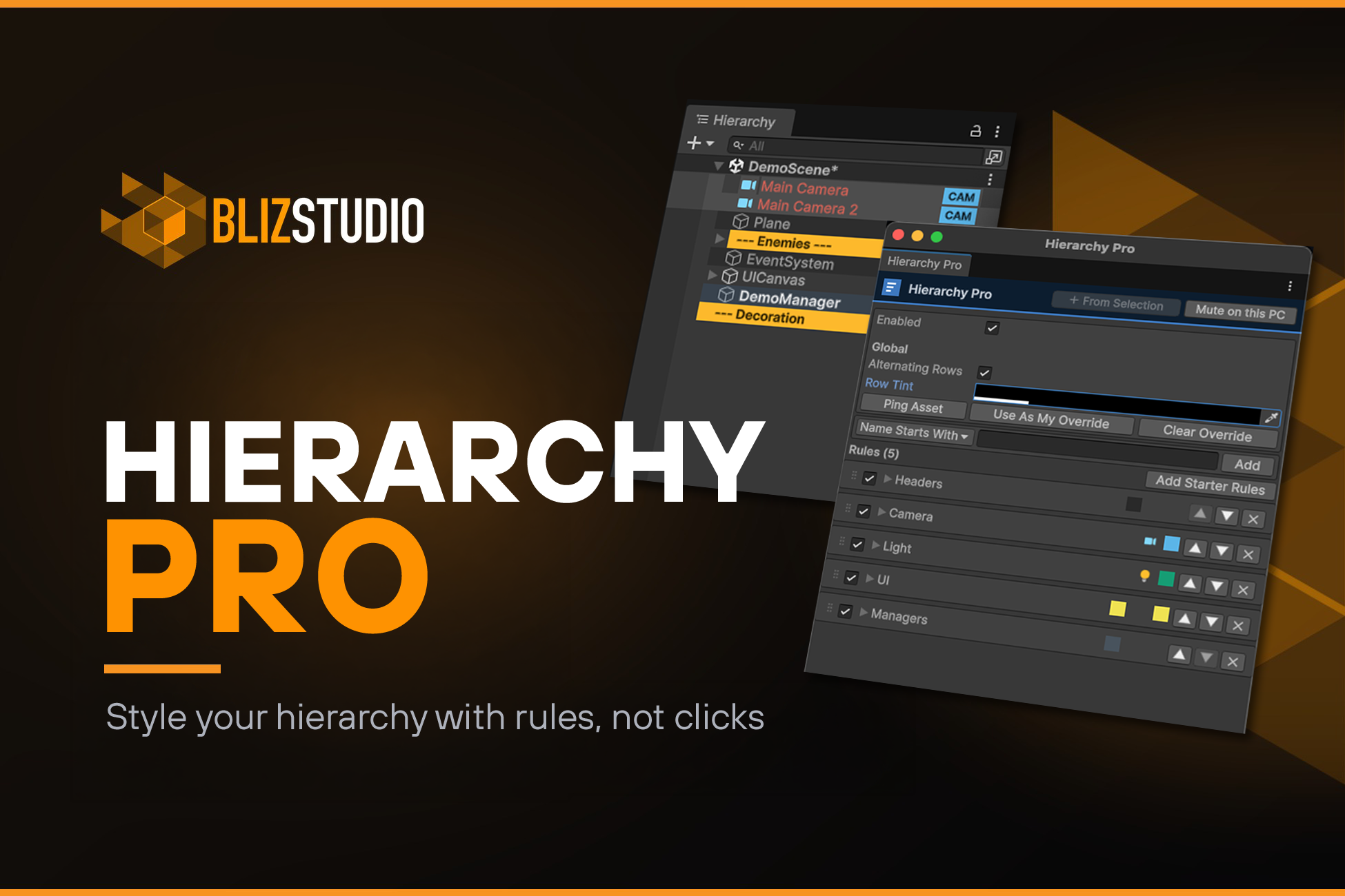 Hierarchy Pro — rule-based Unity hierarchy styling